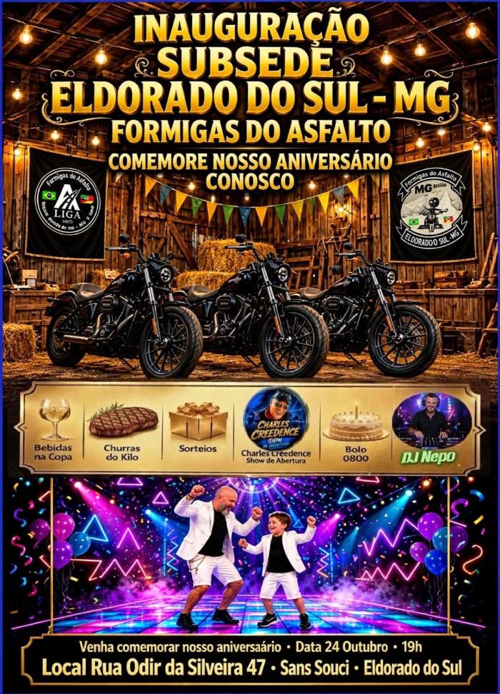 Cartaz: Inauguração Subsede Eldorado do Sul - MG Formigas do Asfalto