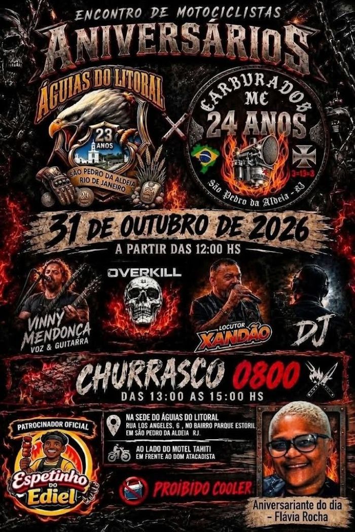 Cartaz: Encontro de Motociclistas - Aniversários Águias do Litoral x Carburados MC